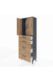 Arges Dolap 2 Raflı 4 Çekmeceli 2 Kapaklı 60x30x182 Antrasit-Çam