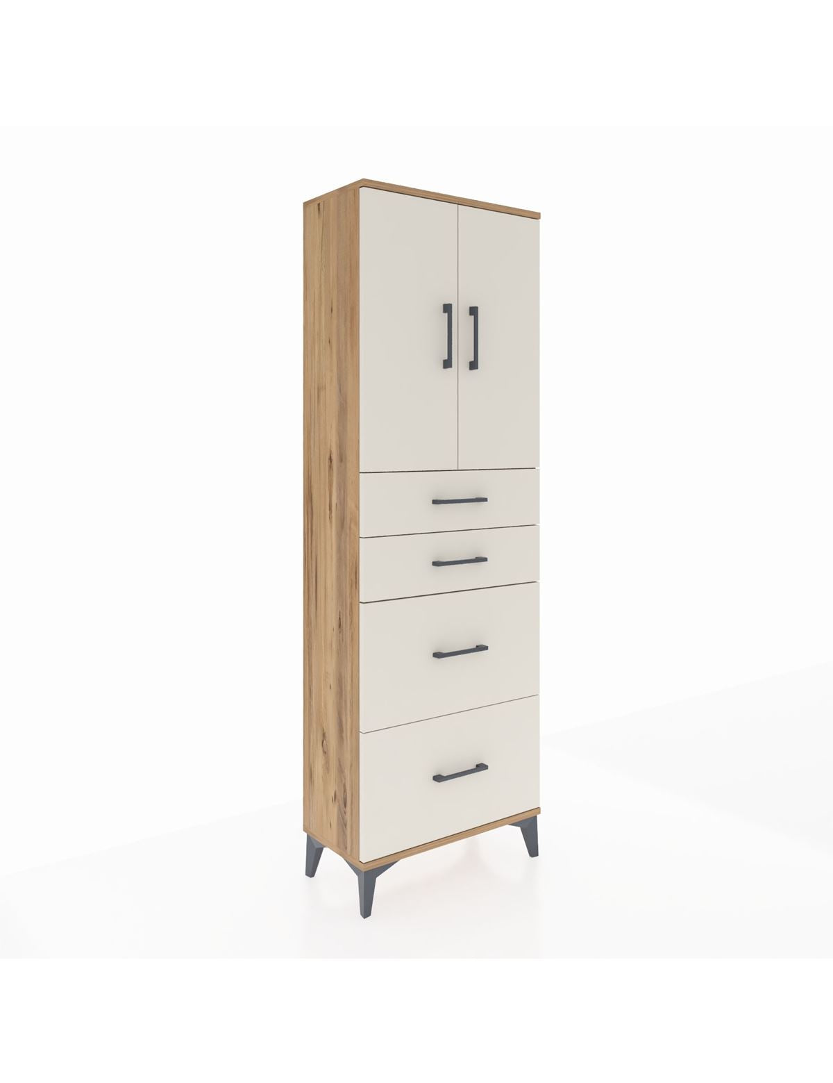 Arges Dolap 2 Raflı 4 Çekmeceli 2 Kapaklı 60x30x182 Çam-Aytaşı