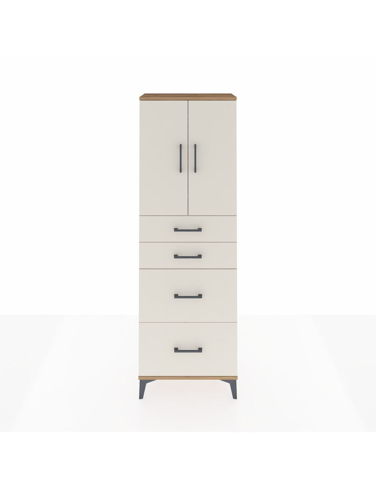 Arges Dolap 2 Raflı 4 Çekmeceli 2 Kapaklı 60x30x182 Çam-Aytaşı