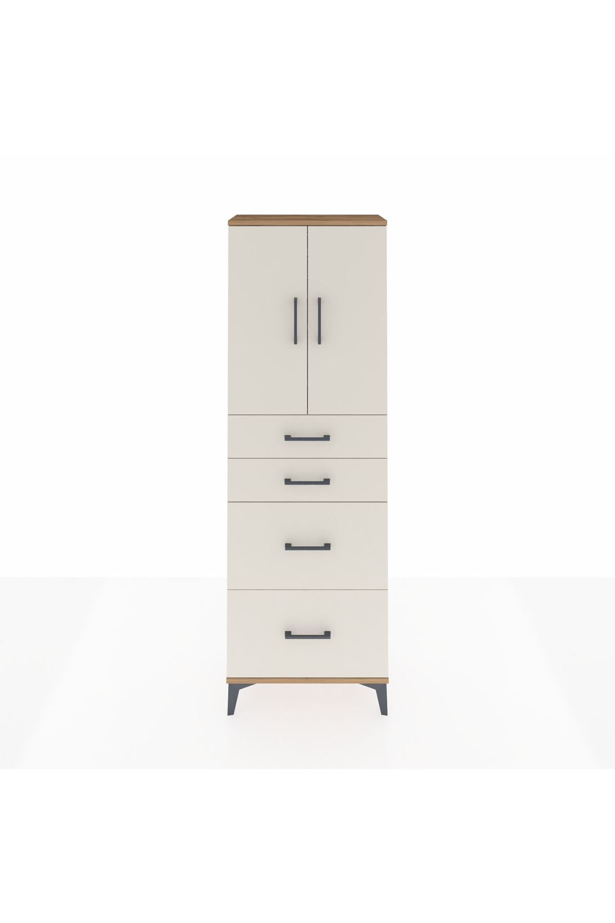 Arges Dolap 2 Raflı 4 Çekmeceli 2 Kapaklı 60x30x182 Çam-Aytaşı