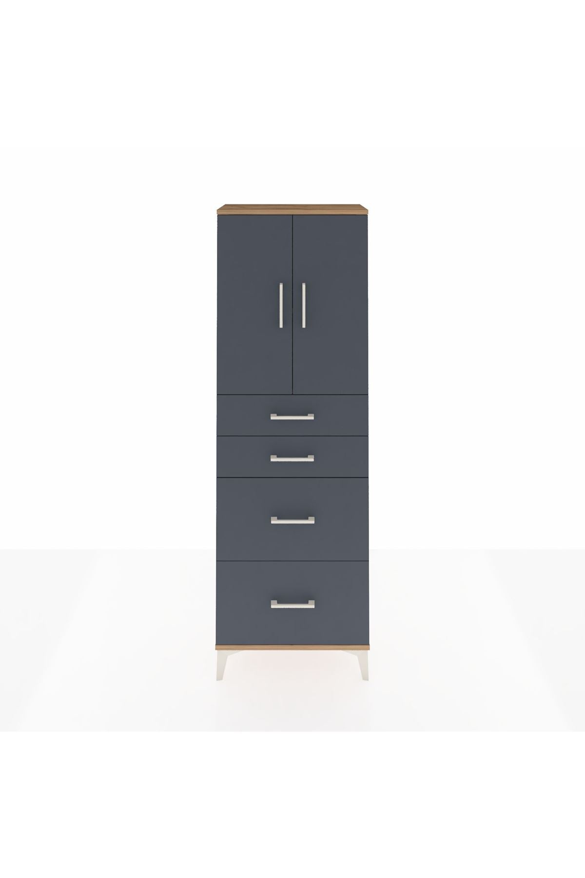 Arges Dolap 2 Raflı 4 Çekmeceli 2 Kapaklı 60x30x182 Çam-Antrasit