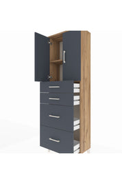 Arges Dolap 2 Raflı 4 Çekmeceli 2 Kapaklı 60x30x182 Çam-Antrasit