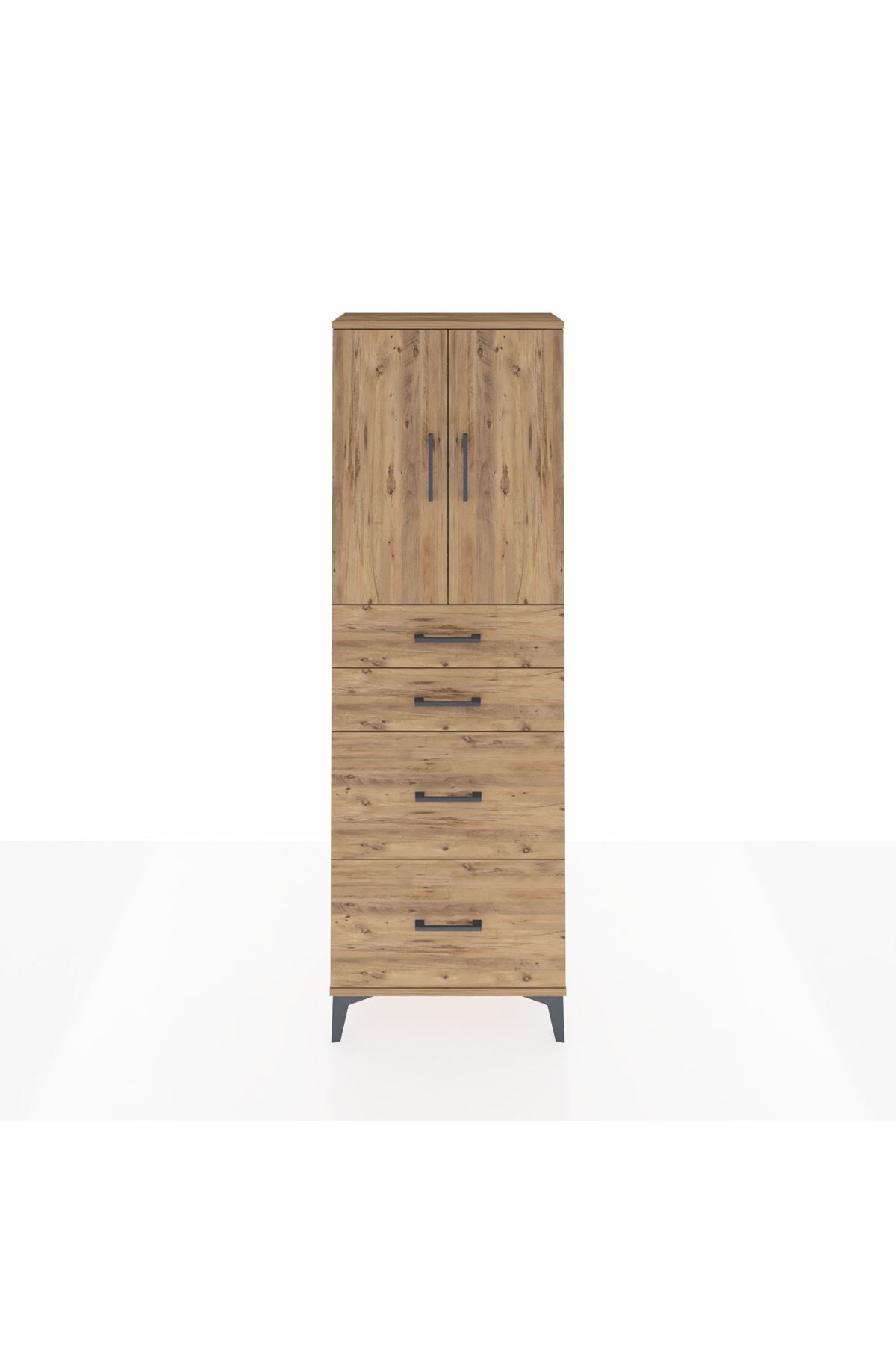 Arges Dolap 2 Raflı 4 Çekmeceli 2 Kapaklı 60x30x182 Çam-Çam