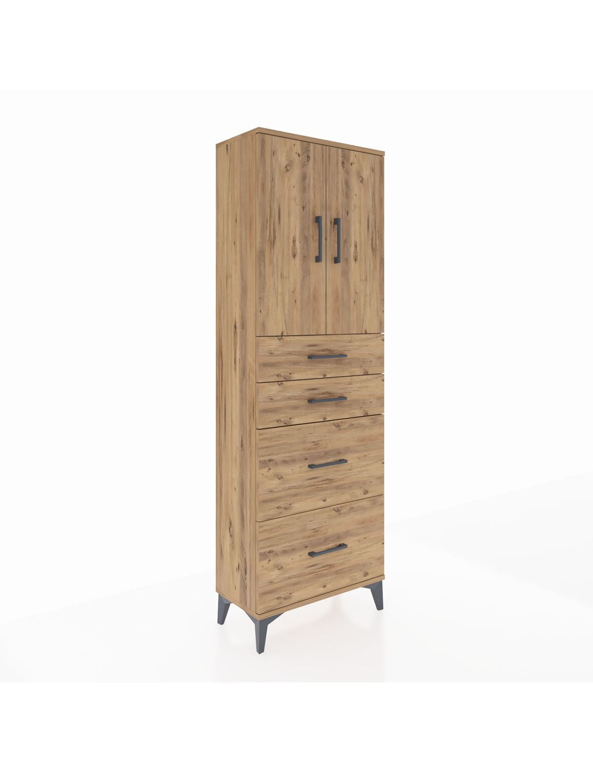 Arges Dolap 2 Raflı 4 Çekmeceli 2 Kapaklı 60x30x182 Çam-Çam