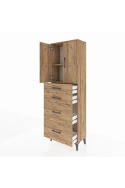 Arges Dolap 2 Raflı 4 Çekmeceli 2 Kapaklı 60x30x182 Çam-Çam