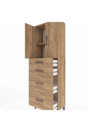 Arges Dolap 2 Raflı 4 Çekmeceli 2 Kapaklı 60x30x182 Çam-Çam