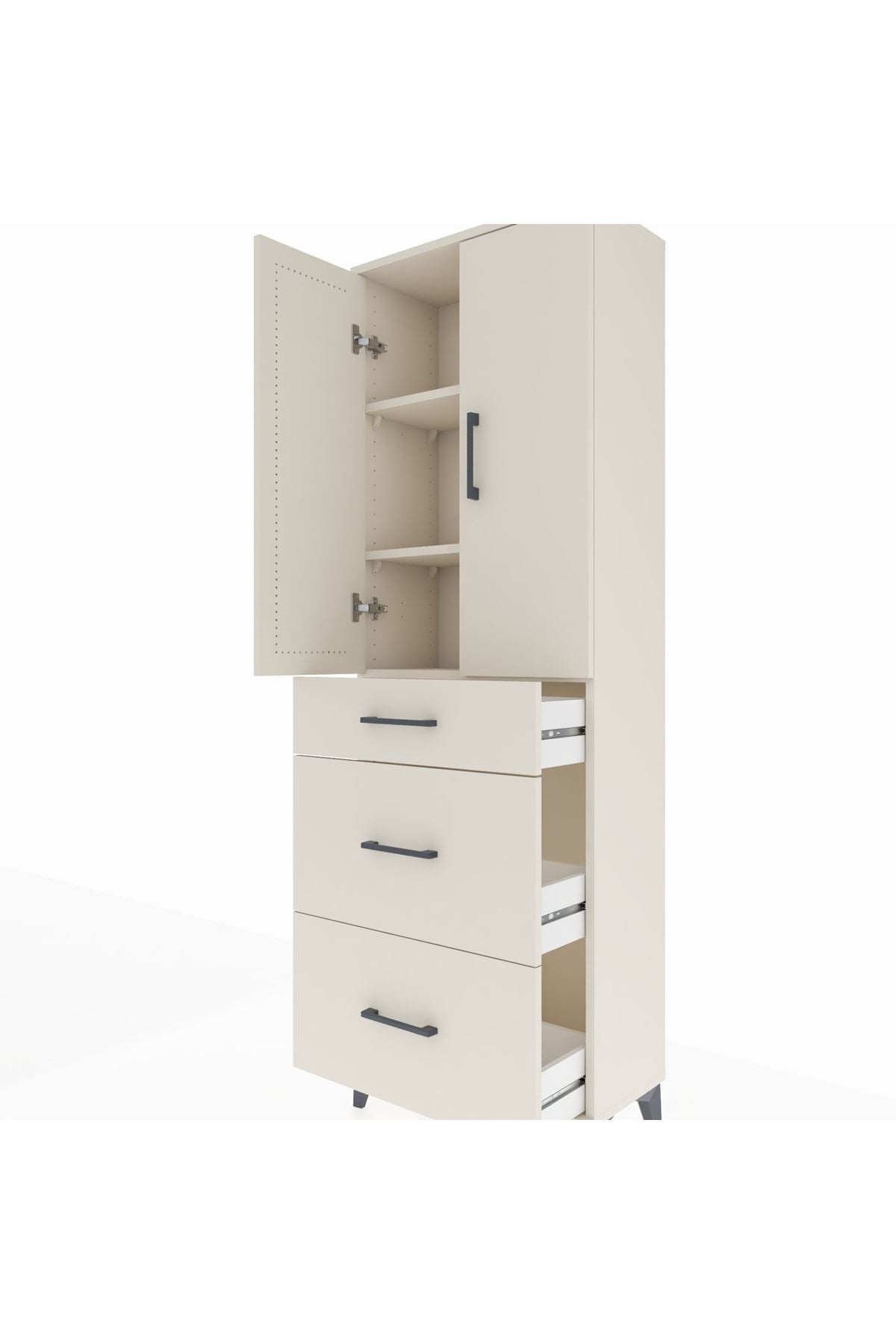 Arges Dolap 3 Raflı 3 Çekmeceli 2 Kapaklı 60x30x182 Aytaşı-Aytaşı