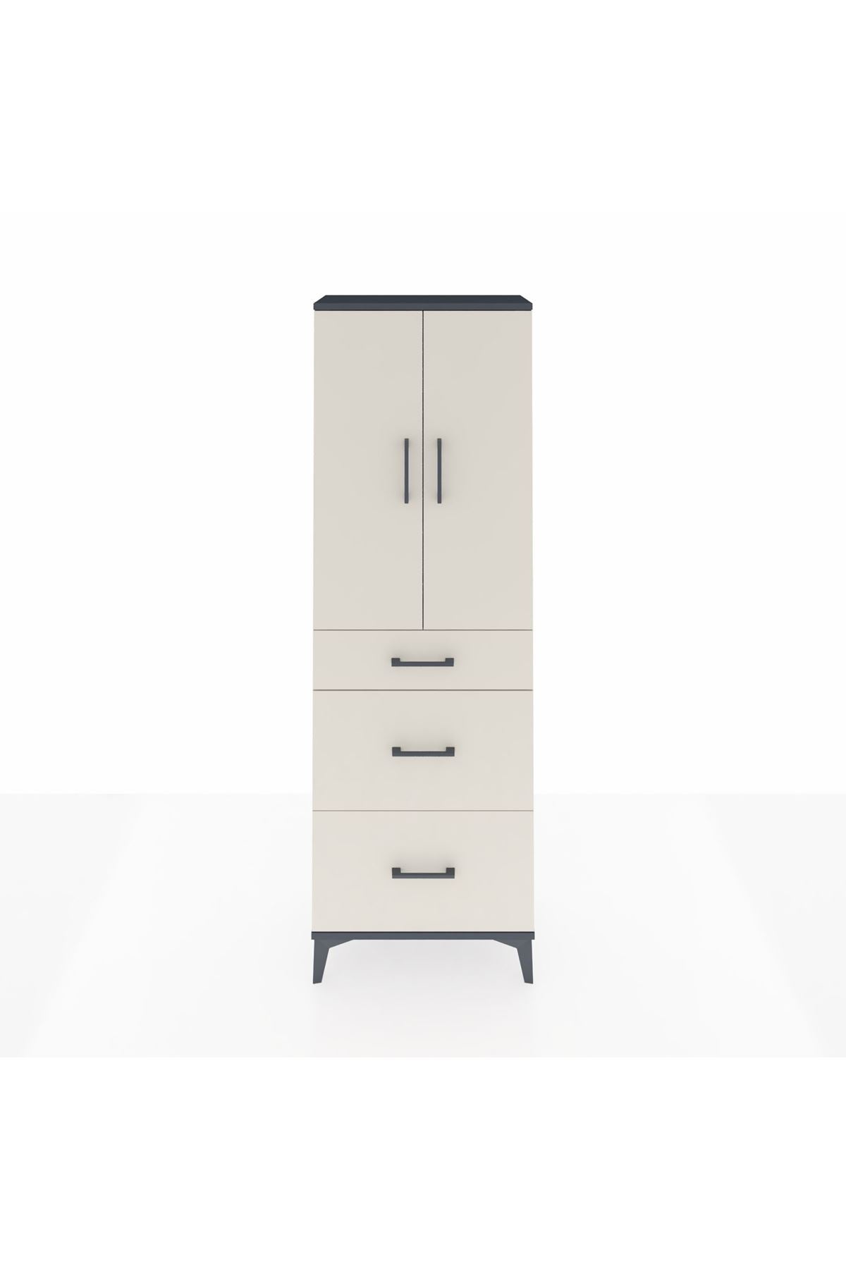 Arges Dolap 3 Raflı 3 Çekmeceli 2 Kapaklı 60x30x182 Antrasit-Aytaşı