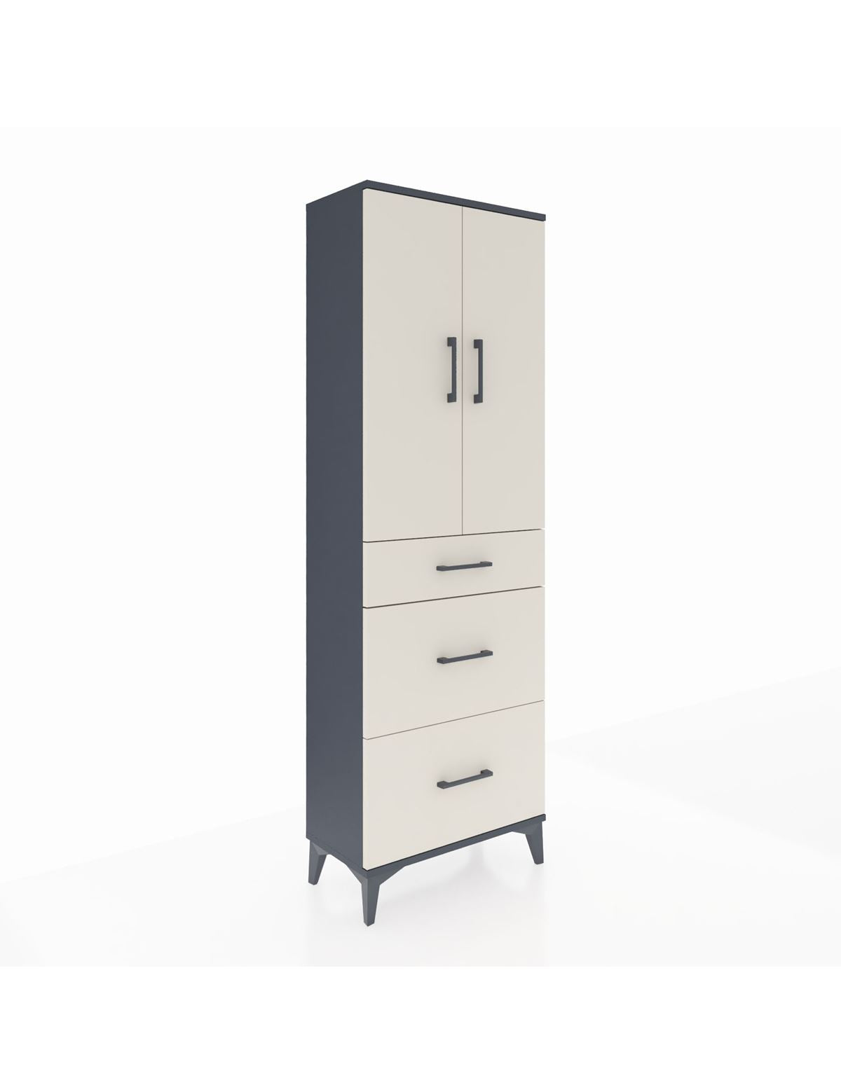 Arges Dolap 3 Raflı 3 Çekmeceli 2 Kapaklı 60x30x182 Antrasit-Aytaşı