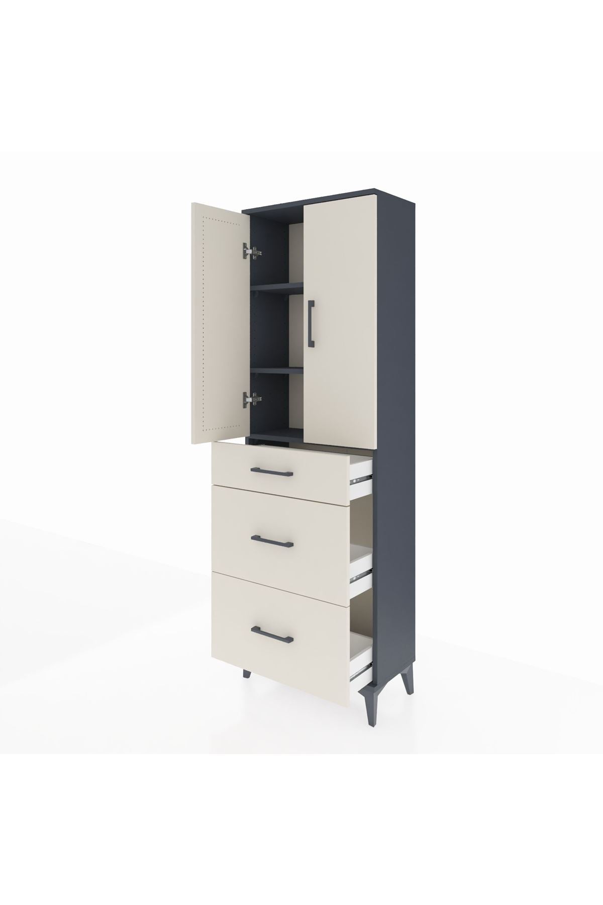 Arges Dolap 3 Raflı 3 Çekmeceli 2 Kapaklı 60x30x182 Antrasit-Aytaşı