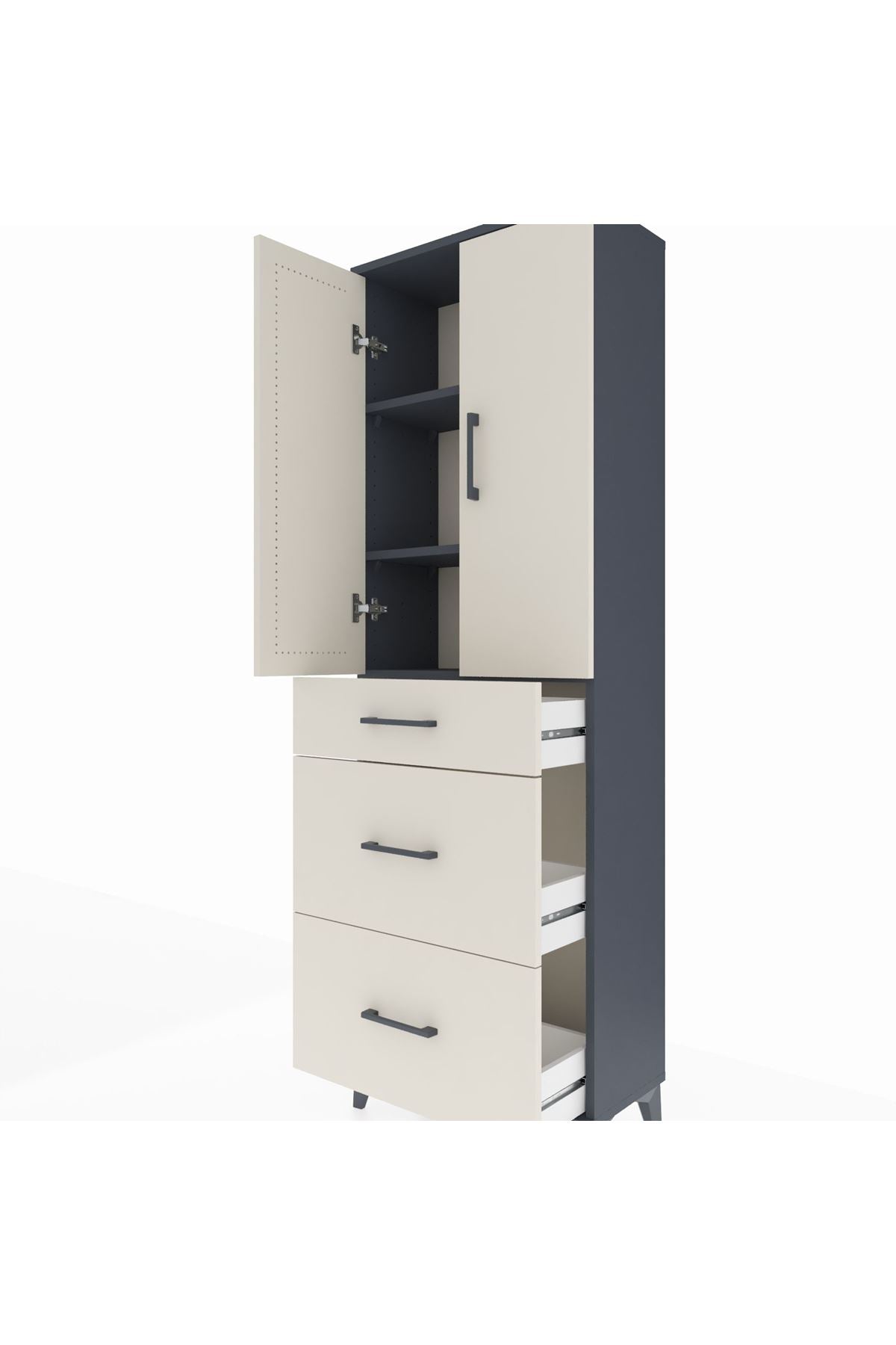 Arges Dolap 3 Raflı 3 Çekmeceli 2 Kapaklı 60x30x182 Antrasit-Aytaşı