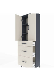 Arges Dolap 3 Raflı 3 Çekmeceli 2 Kapaklı 60x30x182 Antrasit-Aytaşı