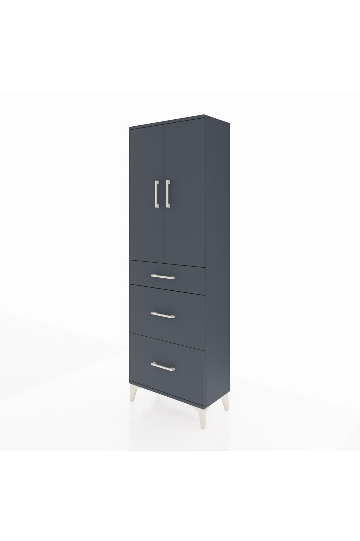 Arges Dolap 3 Raflı 3 Çekmeceli 2 Kapaklı 60x30x182 Antrasit-Antrasit