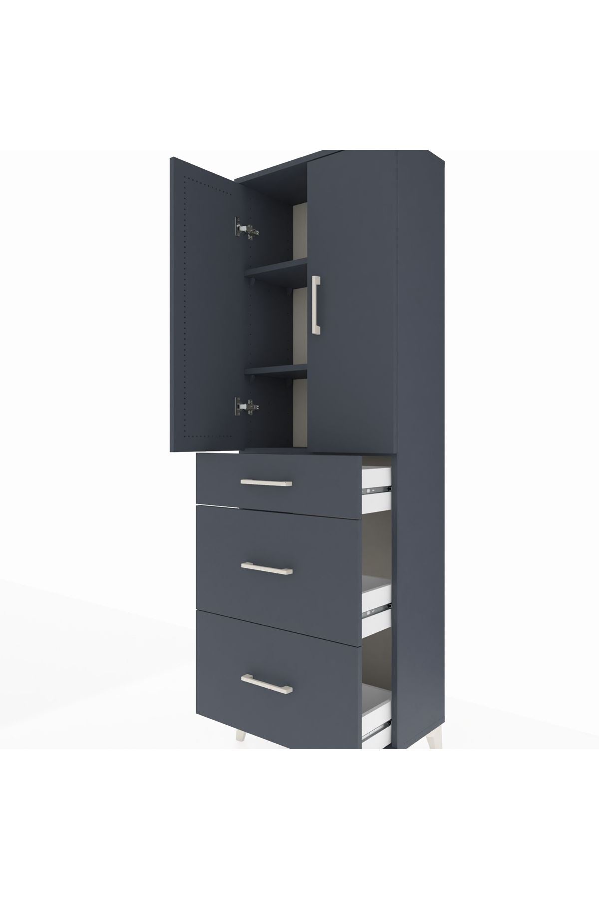 Arges Dolap 3 Raflı 3 Çekmeceli 2 Kapaklı 60x30x182 Antrasit-Antrasit