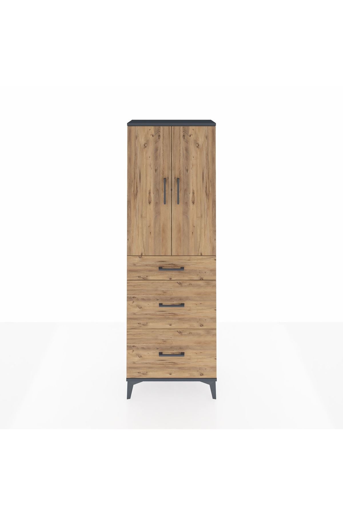 Arges Dolap 3 Raflı 3 Çekmeceli 2 Kapaklı 60x30x182 Antrasit-Çam