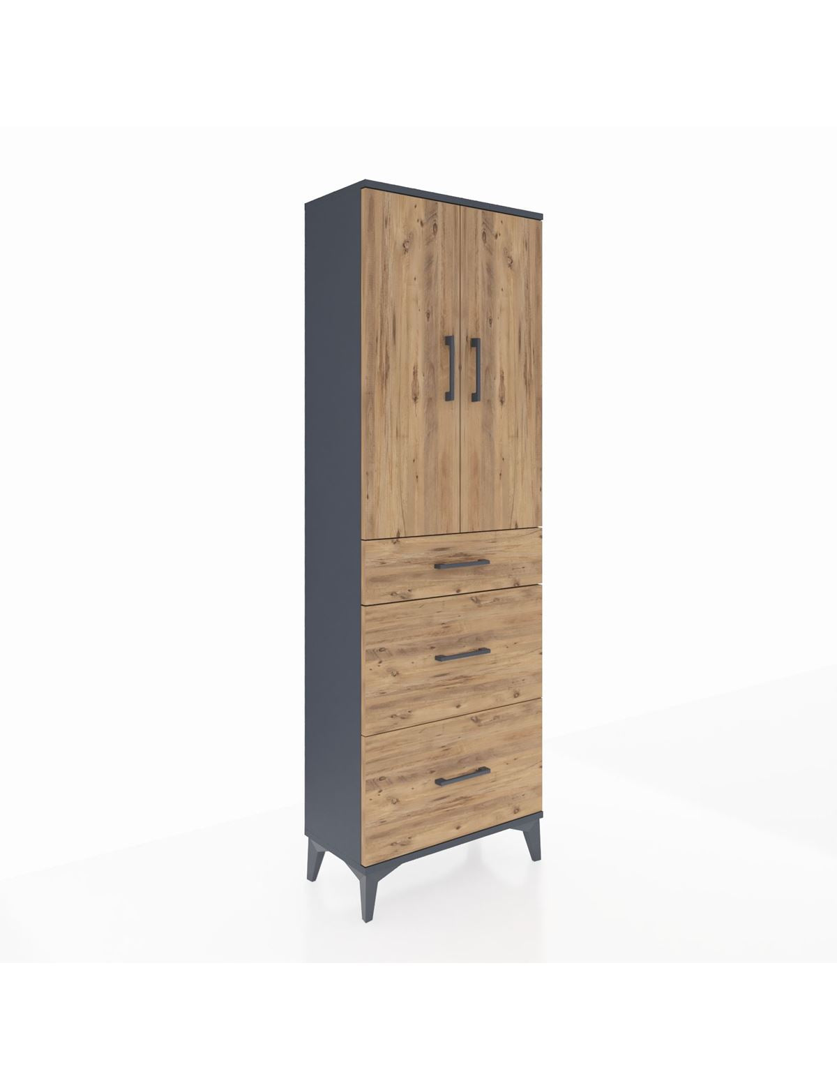 Arges Dolap 3 Raflı 3 Çekmeceli 2 Kapaklı 60x30x182 Antrasit-Çam