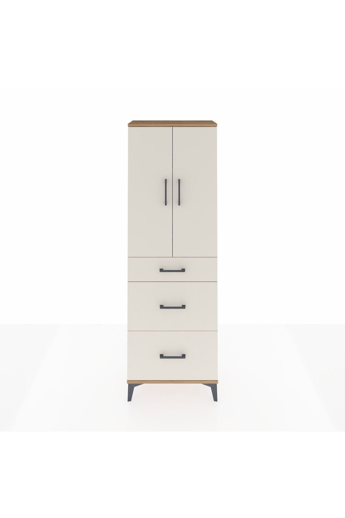 Arges Dolap 3 Raflı 3 Çekmeceli 2 Kapaklı 60x30x182 Çam-Aytaşı