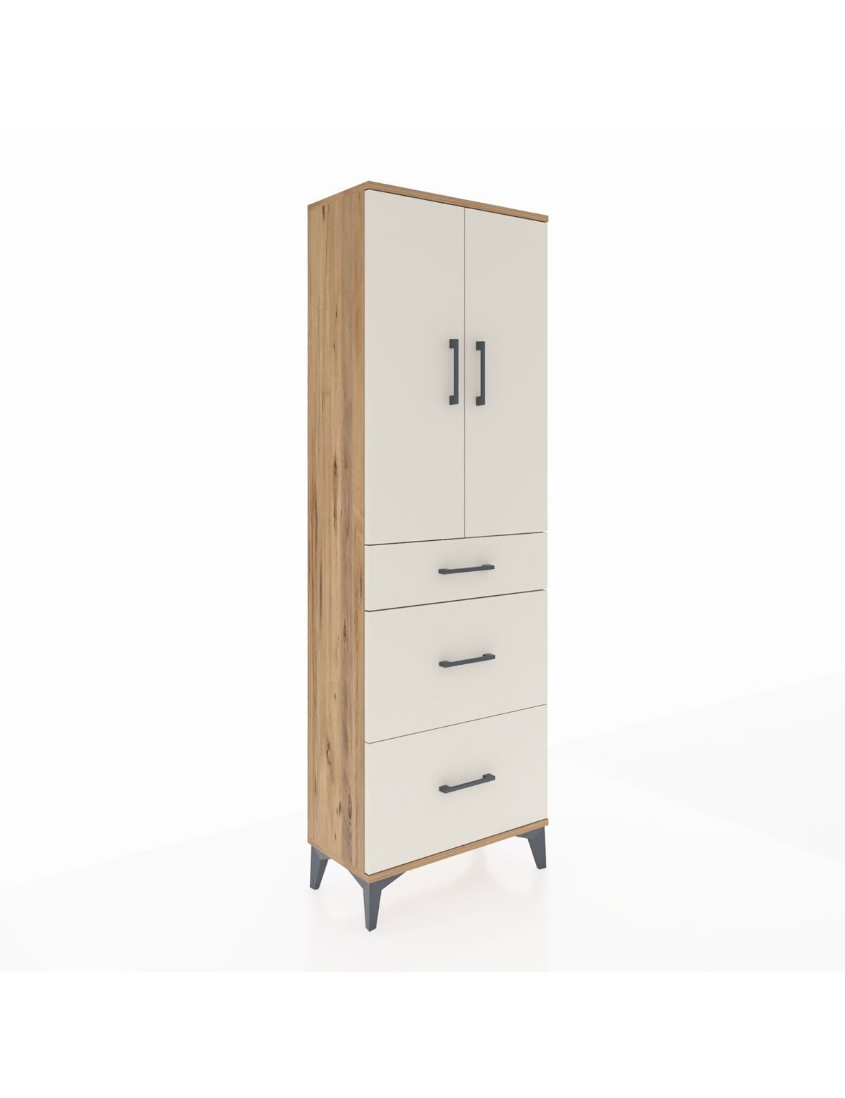 Arges Dolap 3 Raflı 3 Çekmeceli 2 Kapaklı 60x30x182 Çam-Aytaşı