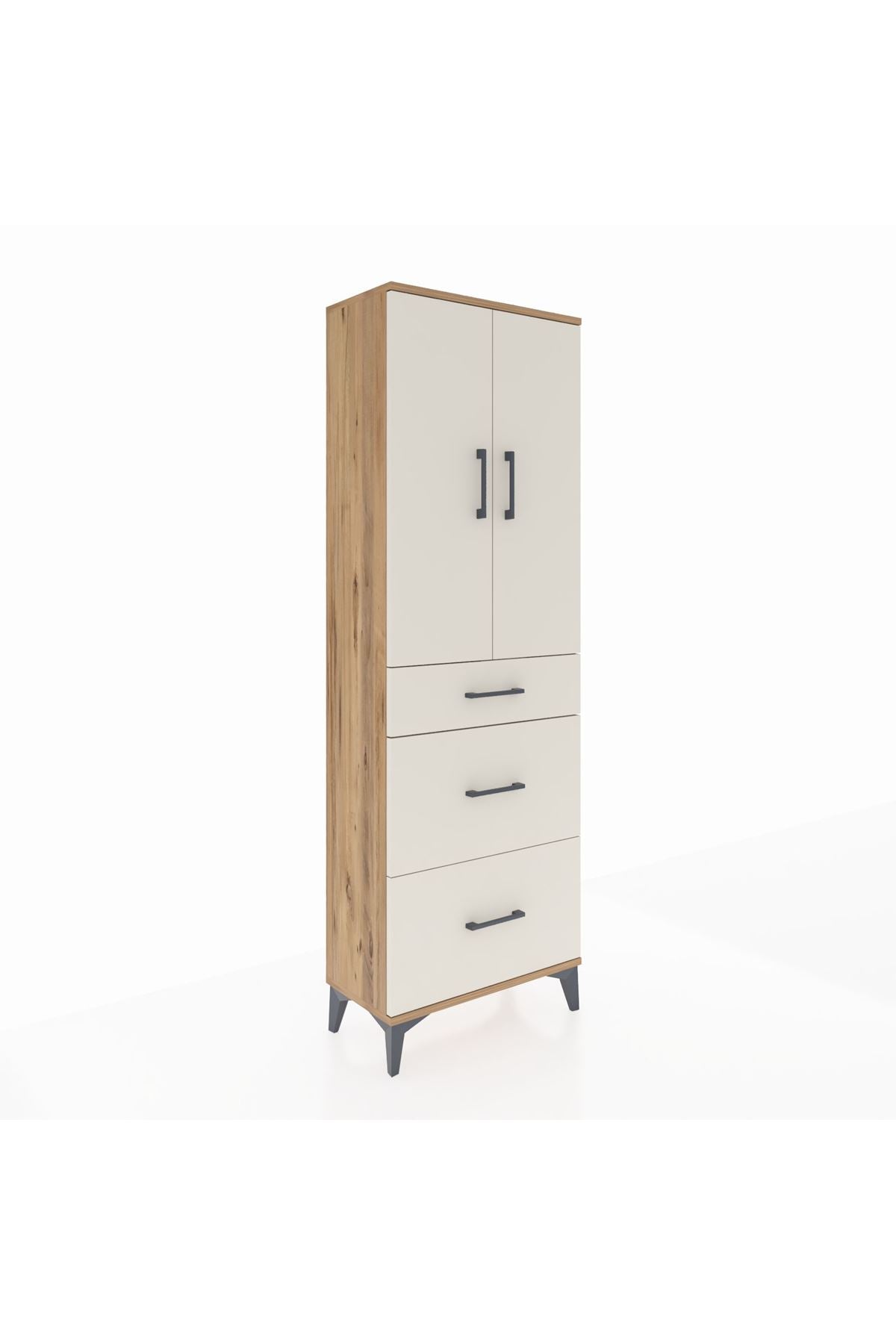 Arges Dolap 3 Raflı 3 Çekmeceli 2 Kapaklı 60x30x182 Çam-Aytaşı