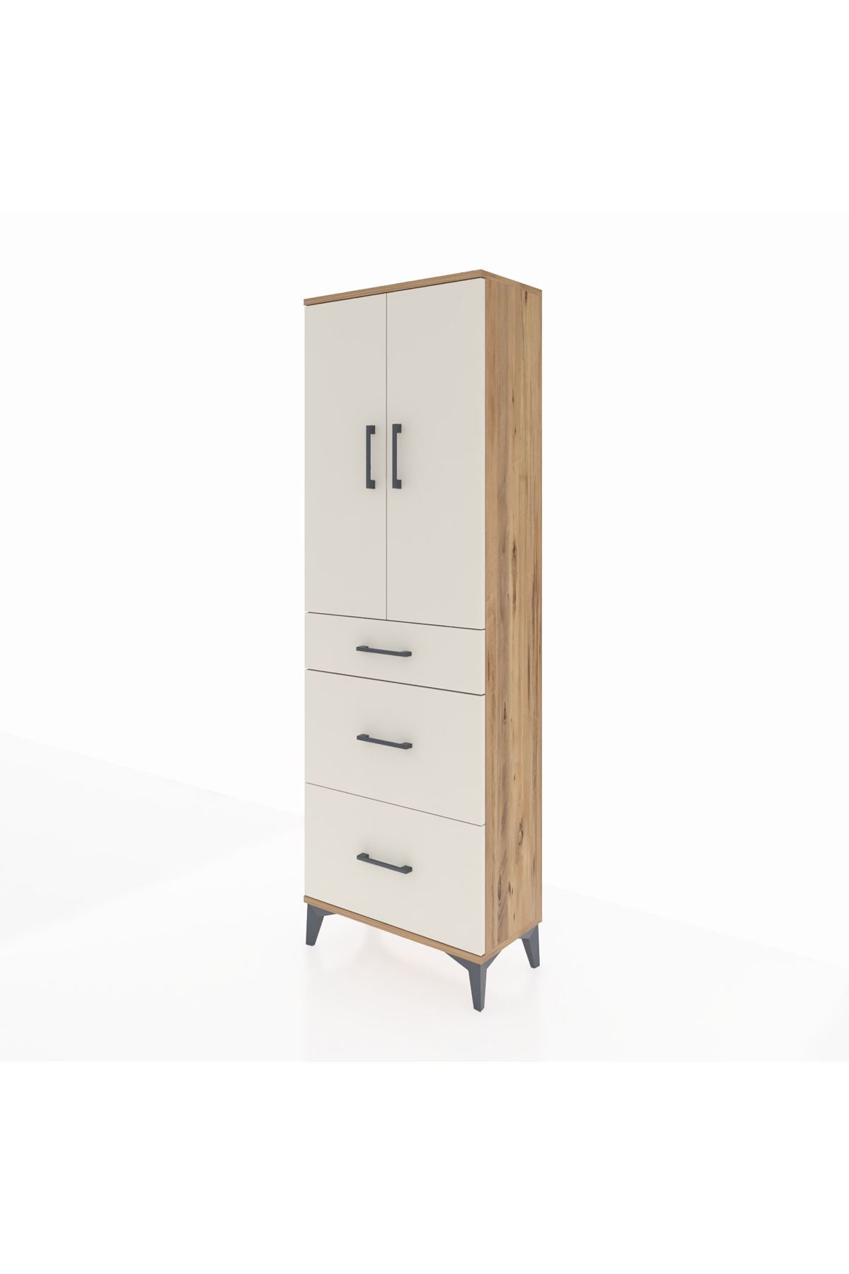 Arges Dolap 3 Raflı 3 Çekmeceli 2 Kapaklı 60x30x182 Çam-Aytaşı