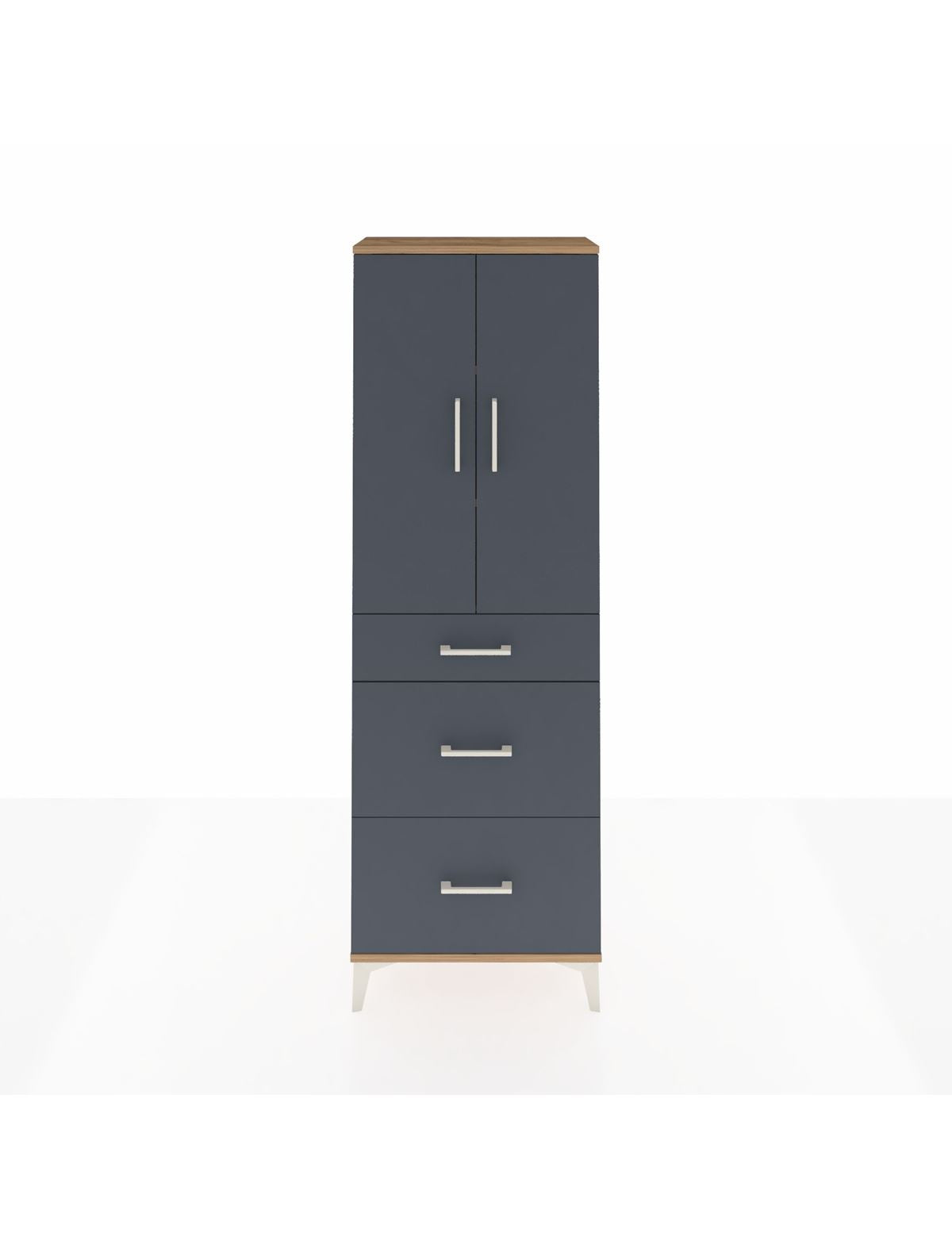 Arges Dolap 3 Raflı 3 Çekmeceli 2 Kapaklı 60x30x182 Çam-Antrasit