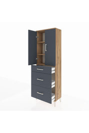 Arges Dolap 3 Raflı 3 Çekmeceli 2 Kapaklı 60x30x182 Çam-Antrasit