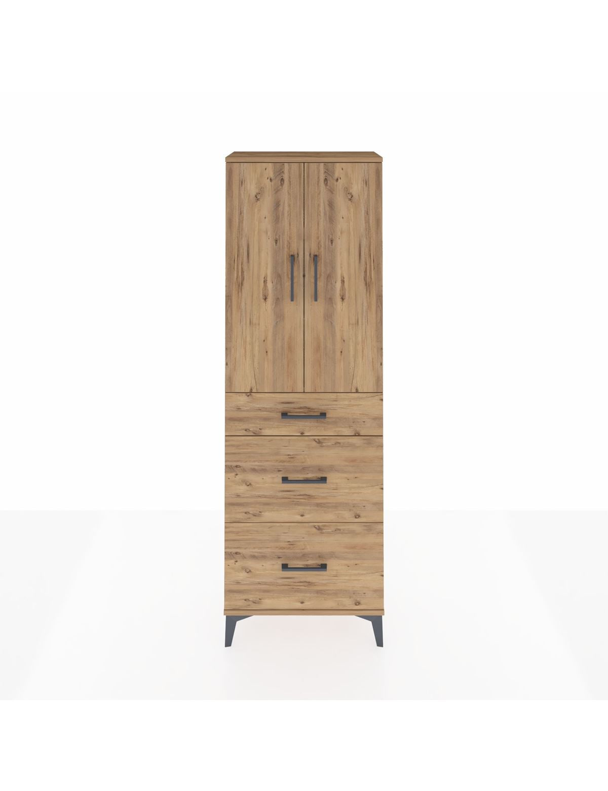 Arges Dolap 3 Raflı 3 Çekmeceli 2 Kapaklı 60x30x182 Çam-Çam