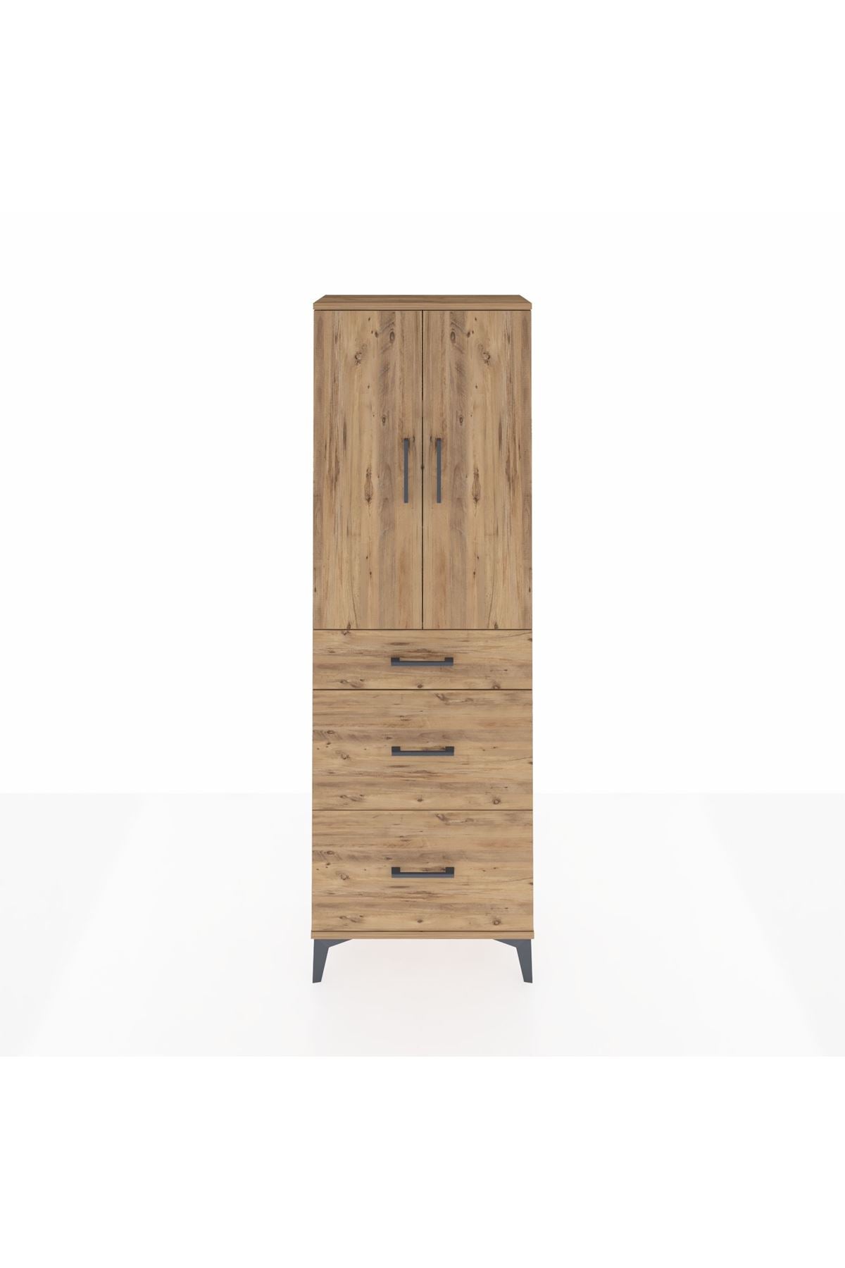 Arges Dolap 3 Raflı 3 Çekmeceli 2 Kapaklı 60x30x182 Çam-Çam