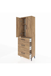 Arges Dolap 3 Raflı 3 Çekmeceli 2 Kapaklı 60x30x182 Çam-Çam