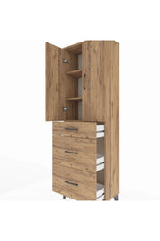 Arges Dolap 3 Raflı 3 Çekmeceli 2 Kapaklı 60x30x182 Çam-Çam