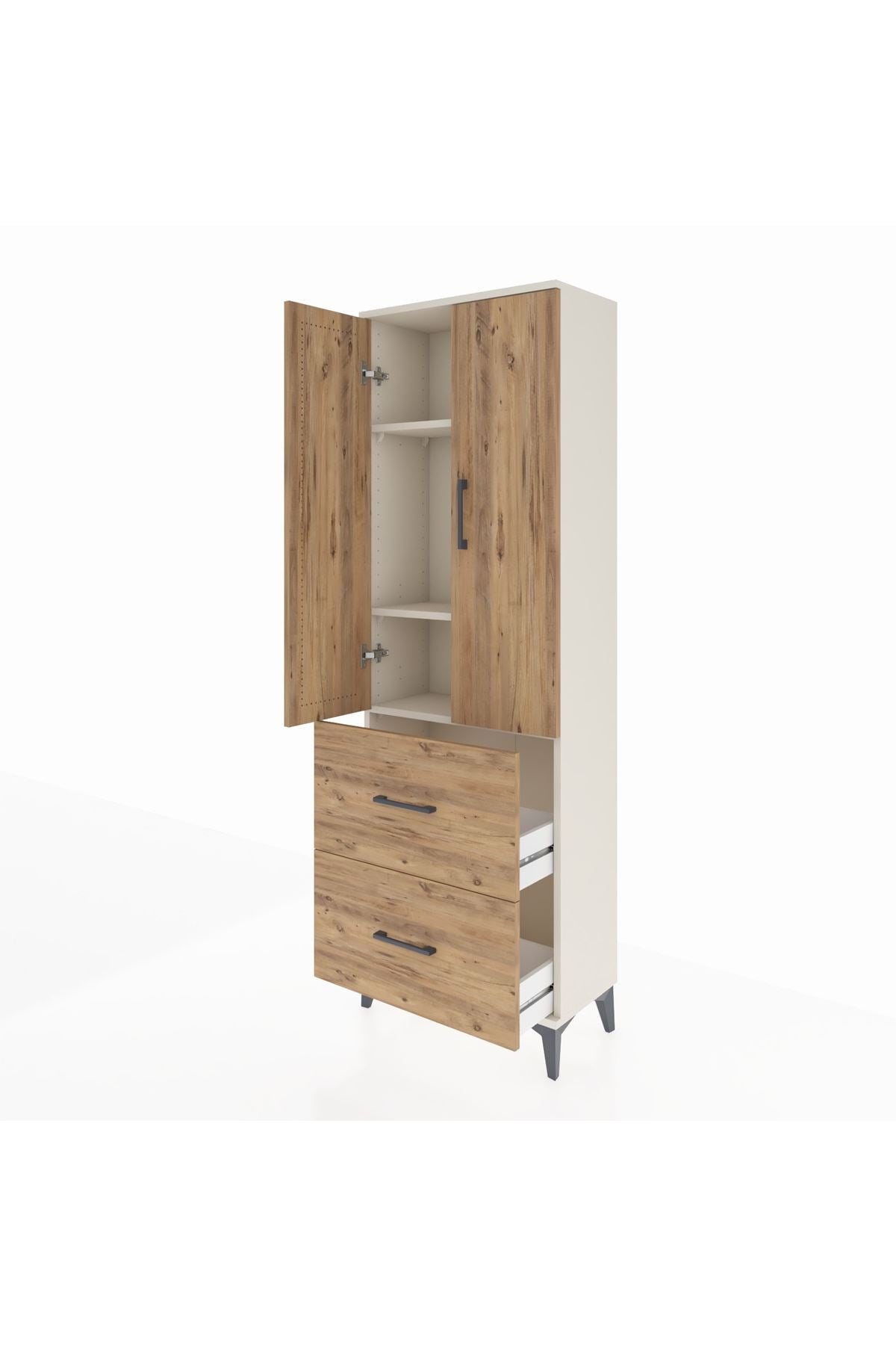 Arges Dolap 3 Raflı 2 Çekmeceli 2 Kapaklı 60x30x182 Aytaşı-Çam