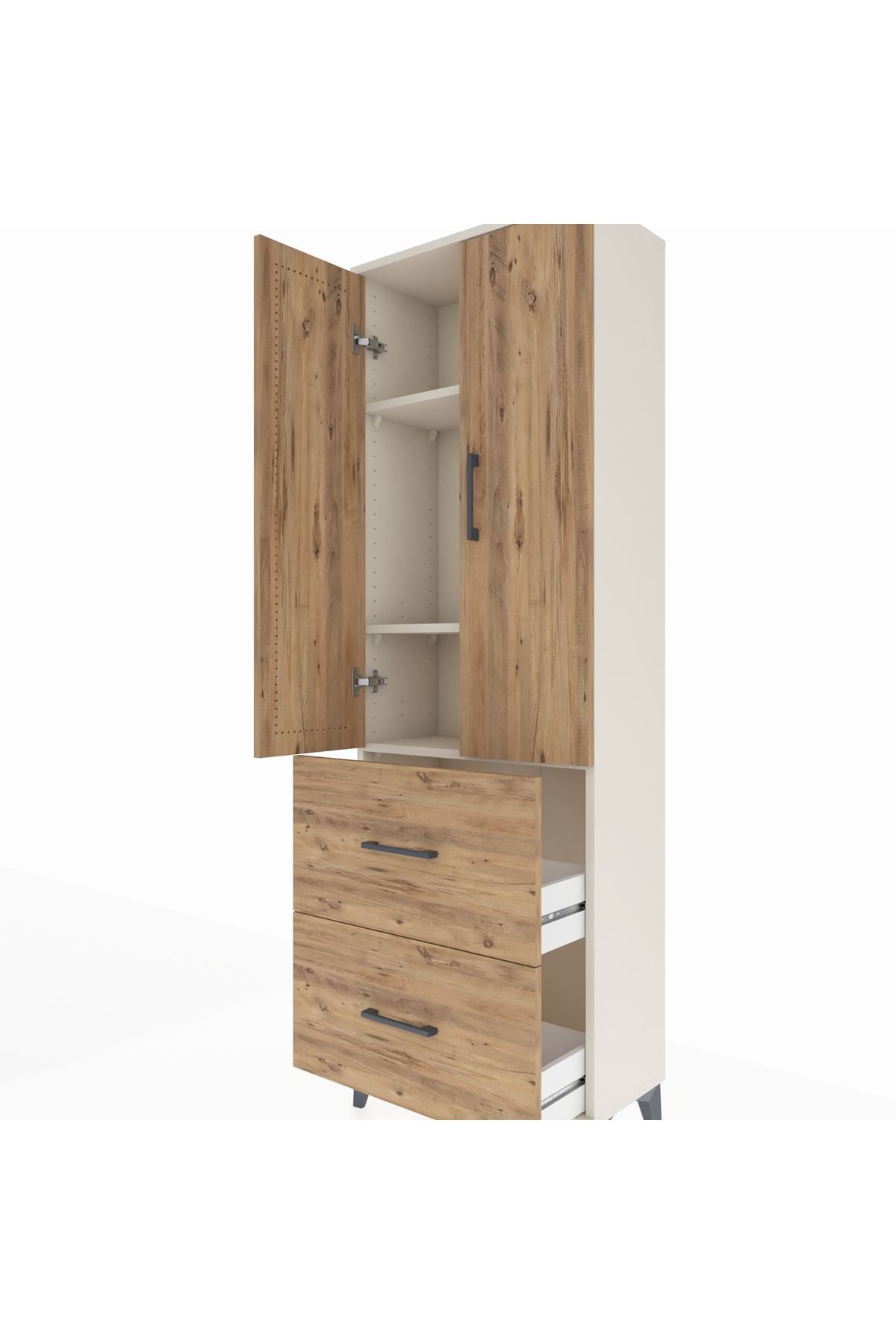 Arges Dolap 3 Raflı 2 Çekmeceli 2 Kapaklı 60x30x182 Aytaşı-Çam