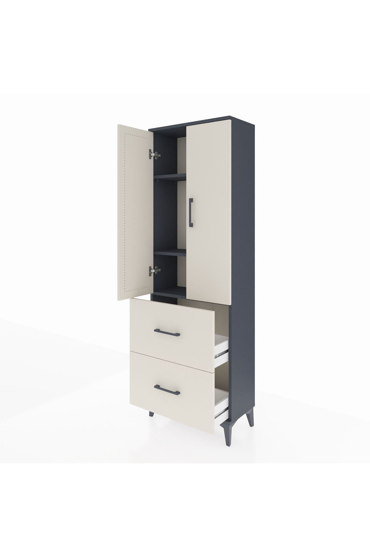 Arges Dolap 3 Raflı 2 Çekmeceli 2 Kapaklı 60x30x182 Antrasit-Aytaşı