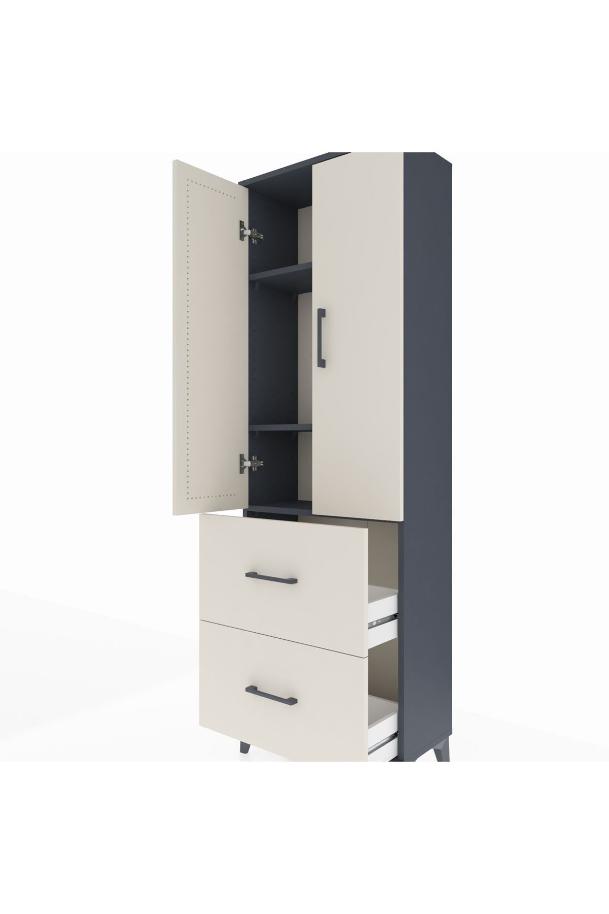 Arges Dolap 3 Raflı 2 Çekmeceli 2 Kapaklı 60x30x182 Antrasit-Aytaşı