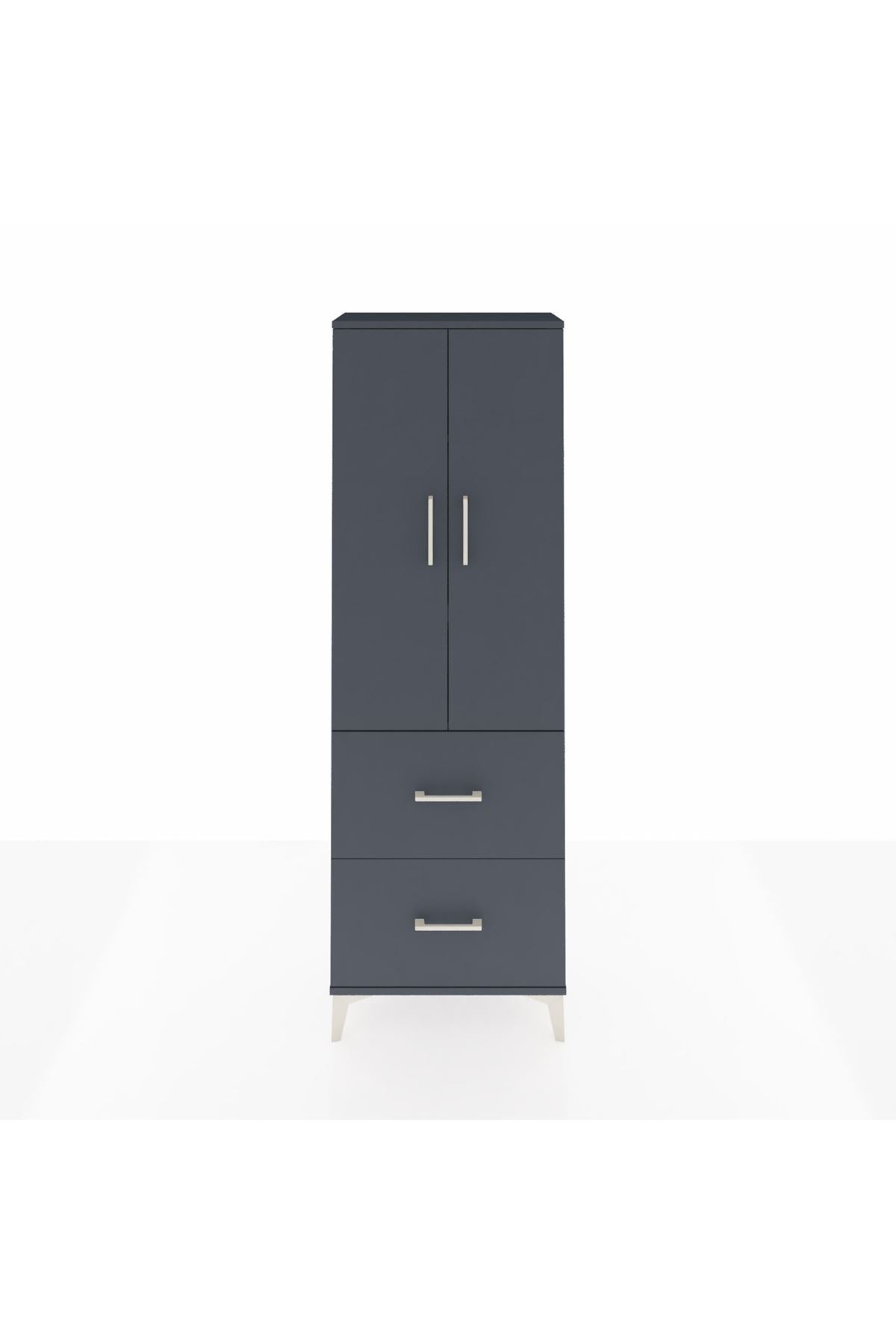 Arges Dolap 3 Raflı 2 Çekmeceli 2 Kapaklı 60x30x182 Antrasit-Antrasit