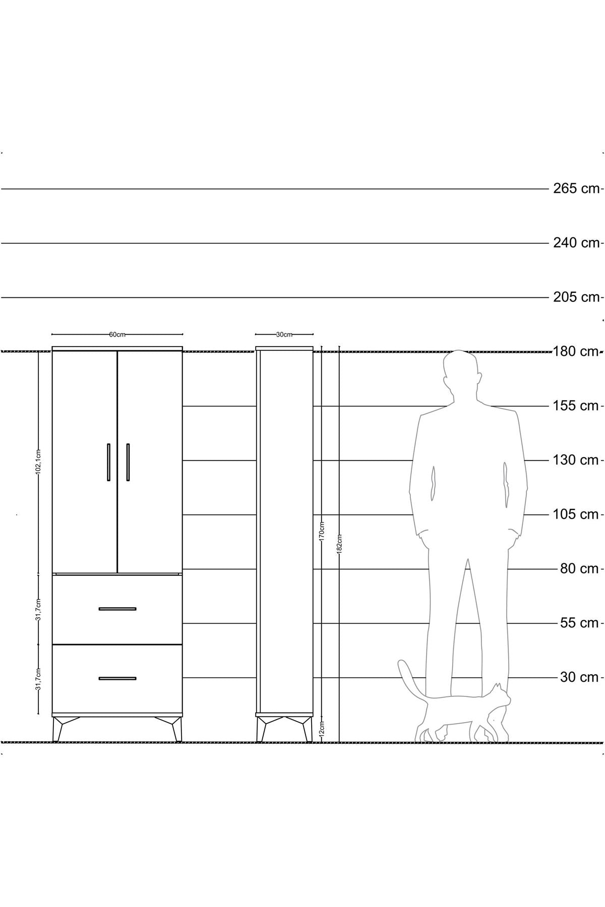 Arges Dolap 3 Raflı 2 Çekmeceli 2 Kapaklı 60x30x182 Antrasit-Aytaşı