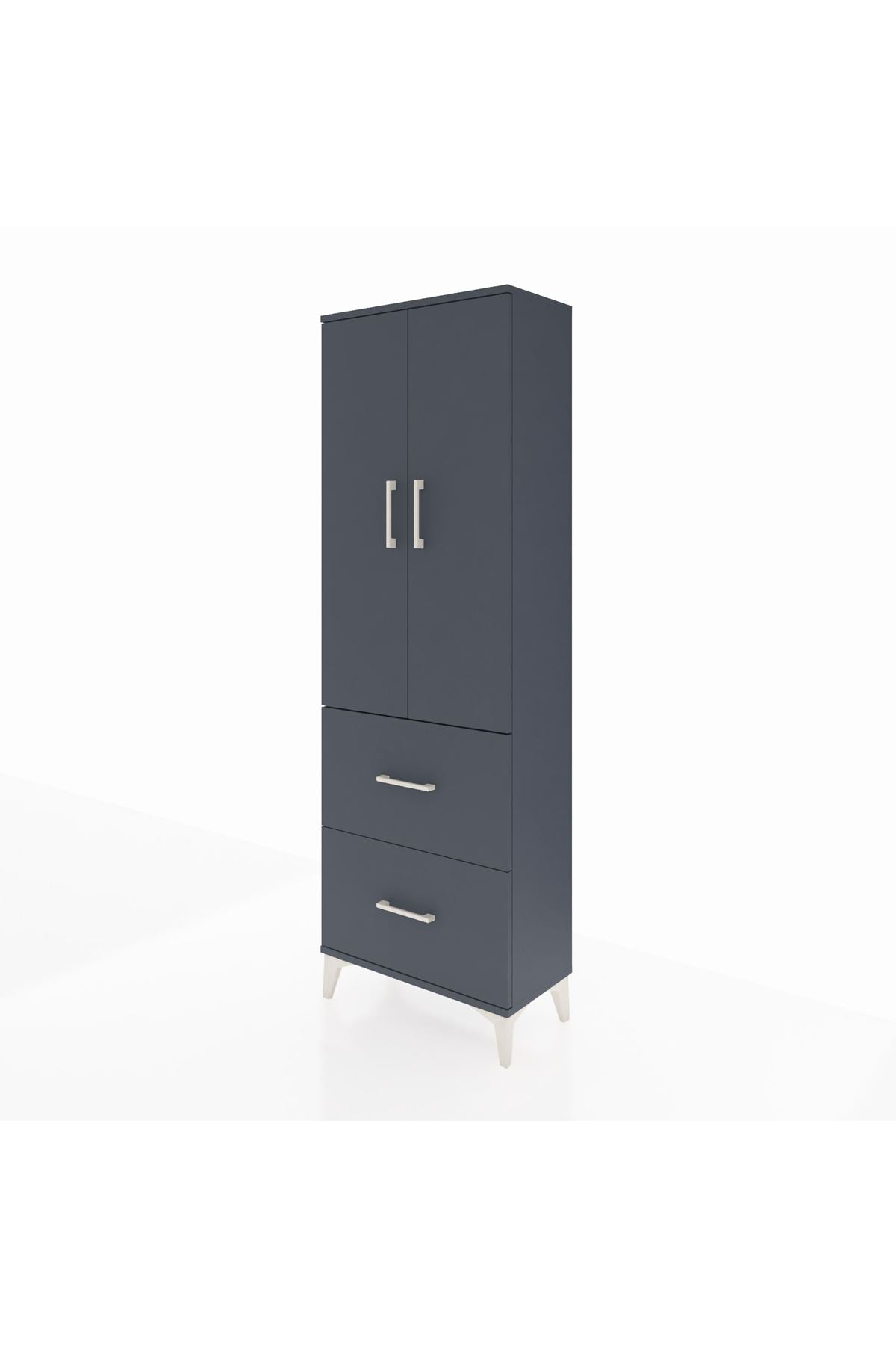 Arges Dolap 3 Raflı 2 Çekmeceli 2 Kapaklı 60x30x182 Antrasit-Antrasit