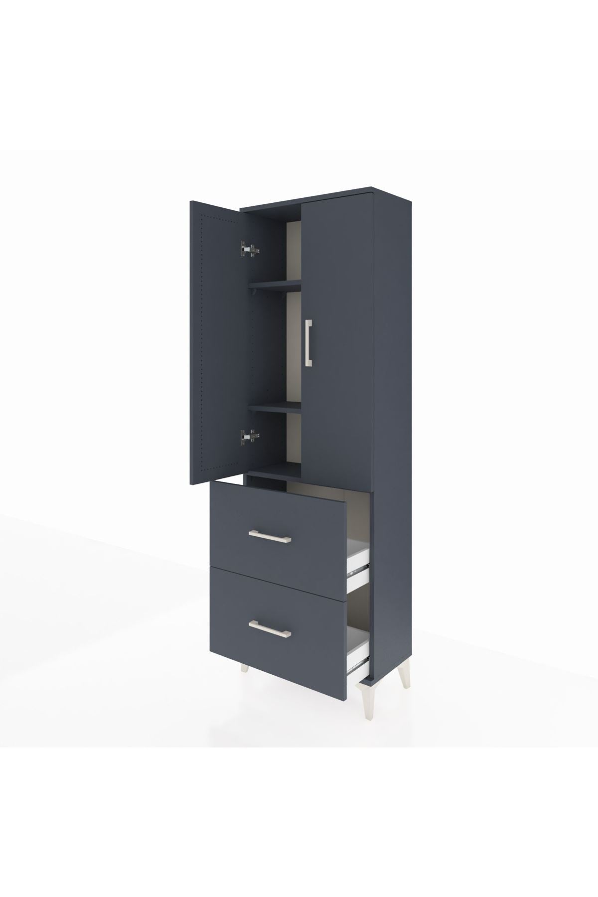 Arges Dolap 3 Raflı 2 Çekmeceli 2 Kapaklı 60x30x182 Antrasit-Antrasit