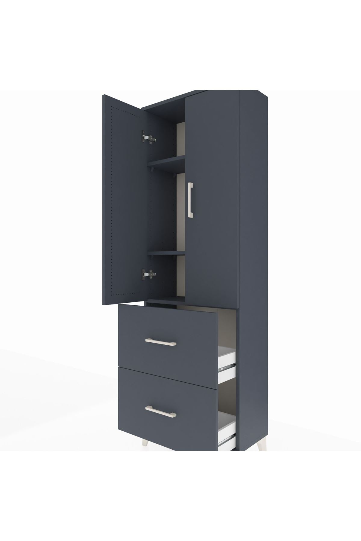 Arges Dolap 3 Raflı 2 Çekmeceli 2 Kapaklı 60x30x182 Antrasit-Antrasit