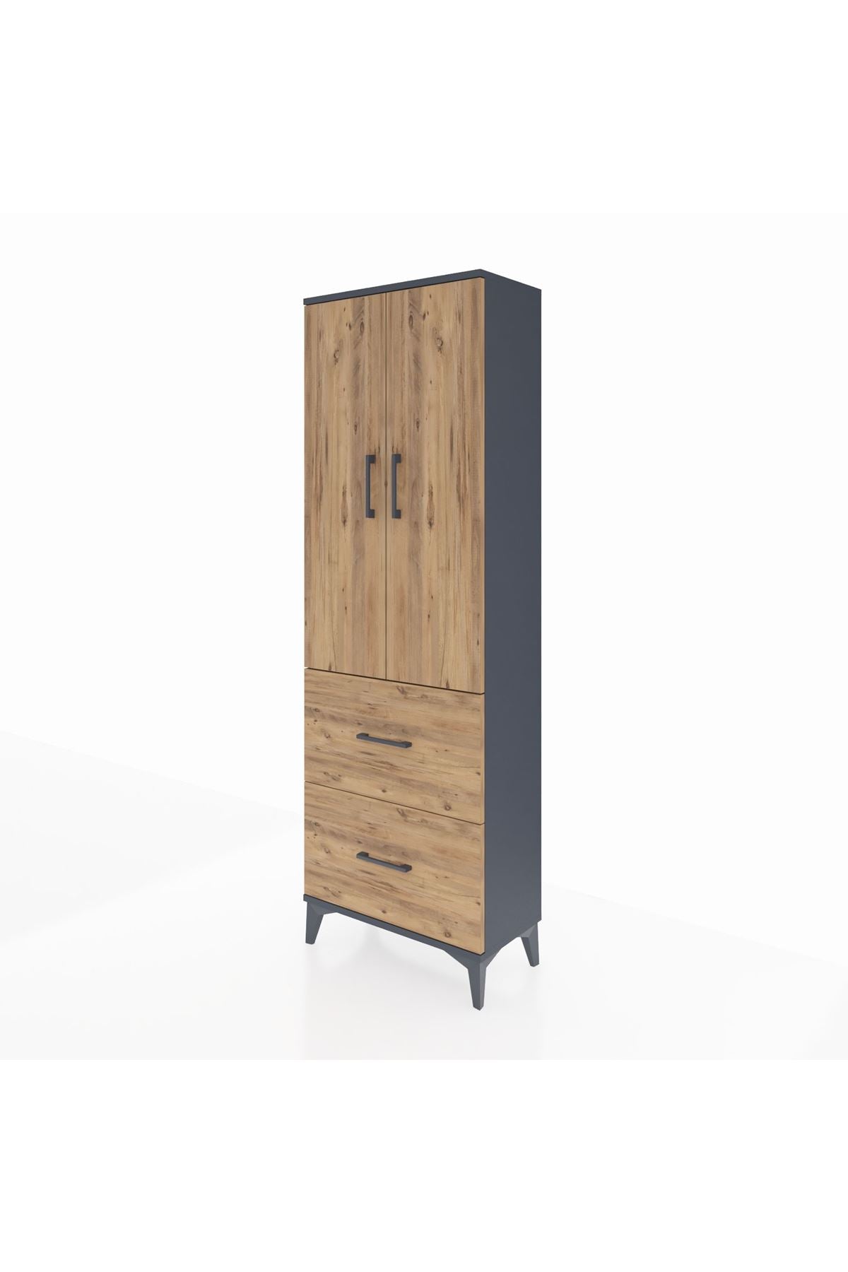 Arges Dolap 3 Raflı 2 Çekmeceli 2 Kapaklı 60x30x182 Antrasit-Çam