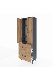 Arges Dolap 3 Raflı 2 Çekmeceli 2 Kapaklı 60x30x182 Antrasit-Çam