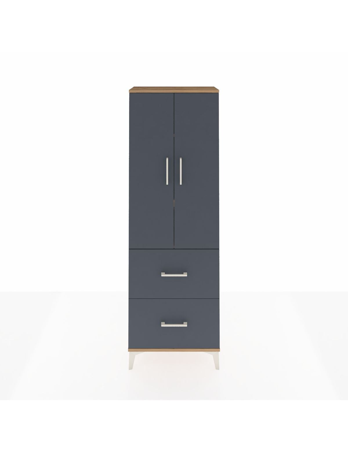 Arges Dolap 3 Raflı 2 Çekmeceli 2 Kapaklı 60x30x182 Çam-Antrasit