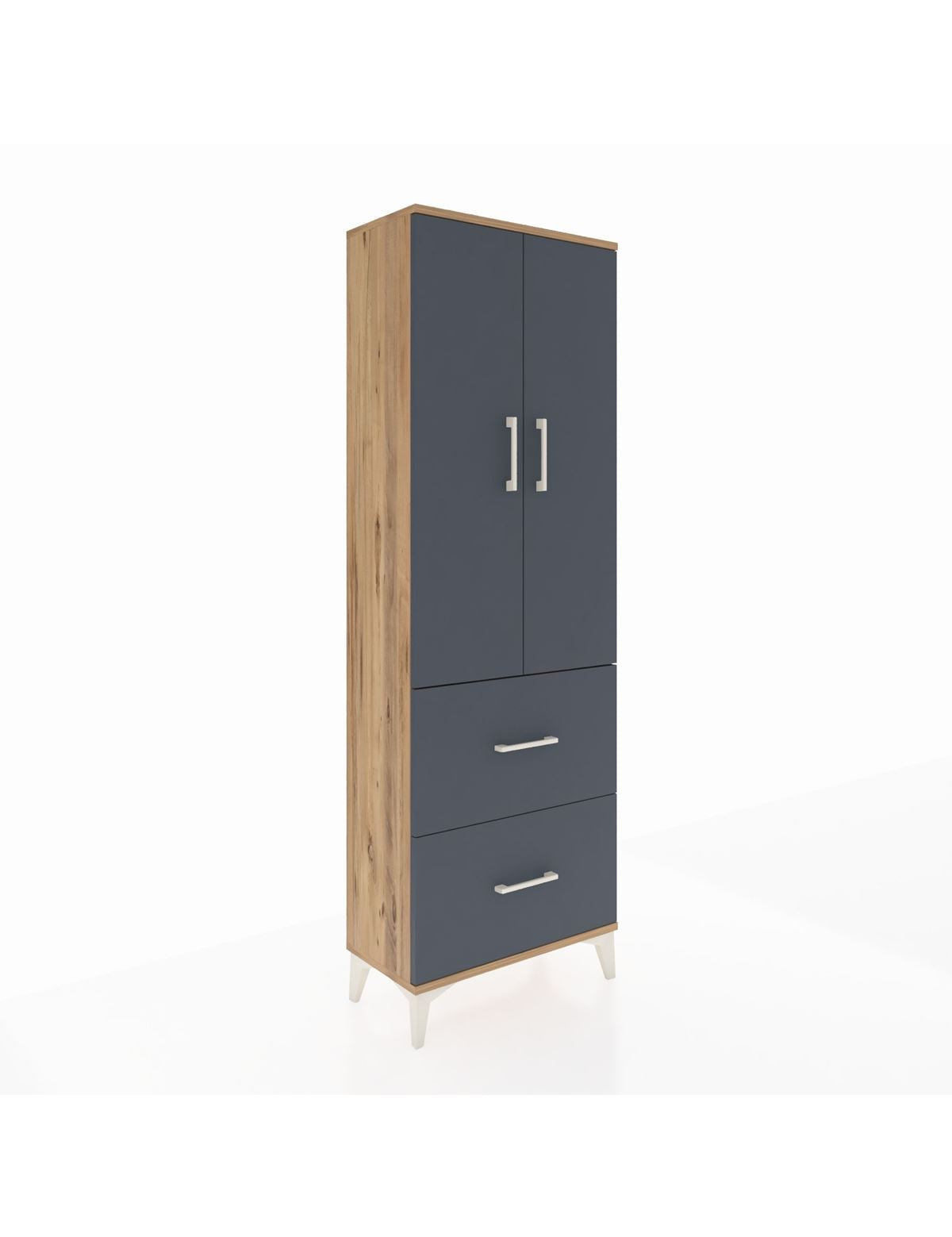 Arges Dolap 3 Raflı 2 Çekmeceli 2 Kapaklı 60x30x182 Çam-Antrasit