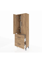 Arges Dolap 3 Raflı 2 Çekmeceli 2 Kapaklı 60x30x182 Çam-Çam