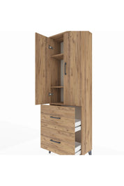 Arges Dolap 3 Raflı 2 Çekmeceli 2 Kapaklı 60x30x182 Çam-Çam