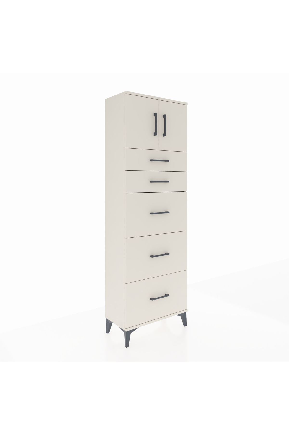 Arges Dolap Tek Raflı 5 Çekmeceli 2 Kapaklı 60x30x182 Aytaşı-Aytaşı