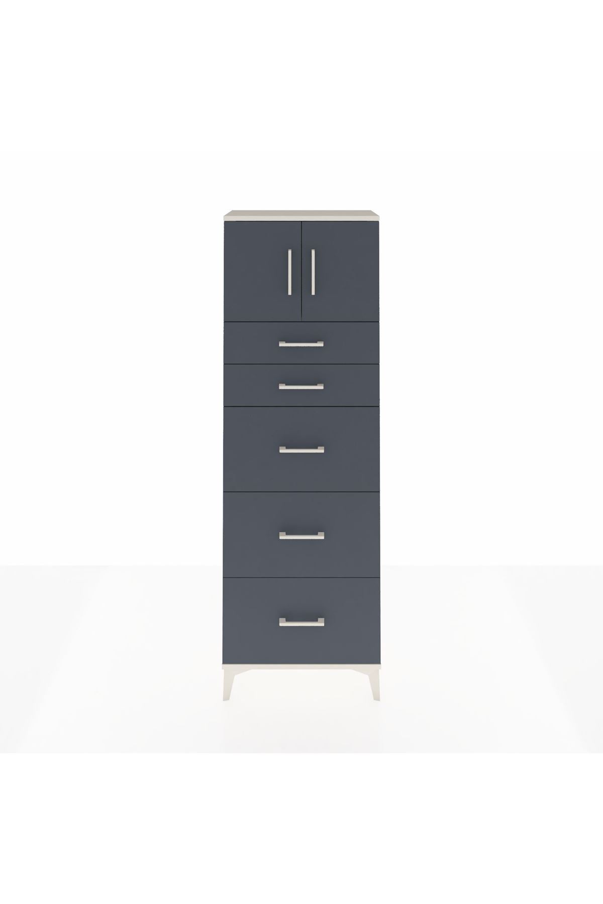 Arges Dolap Tek Raflı 5 Çekmeceli 2 Kapaklı 60x30x182 Aytaşı-Antrasit