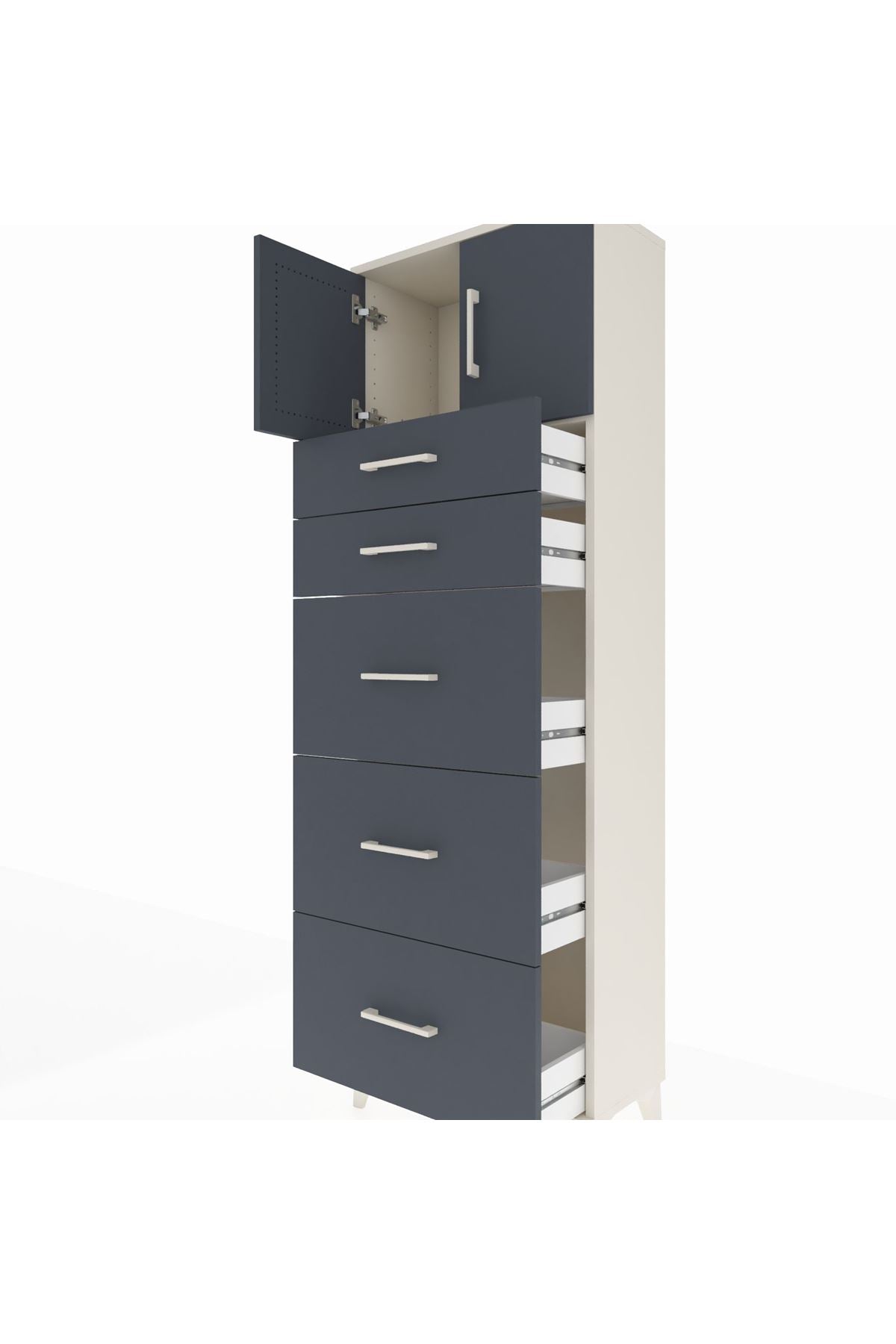 Arges Dolap Tek Raflı 5 Çekmeceli 2 Kapaklı 60x30x182 Aytaşı-Antrasit