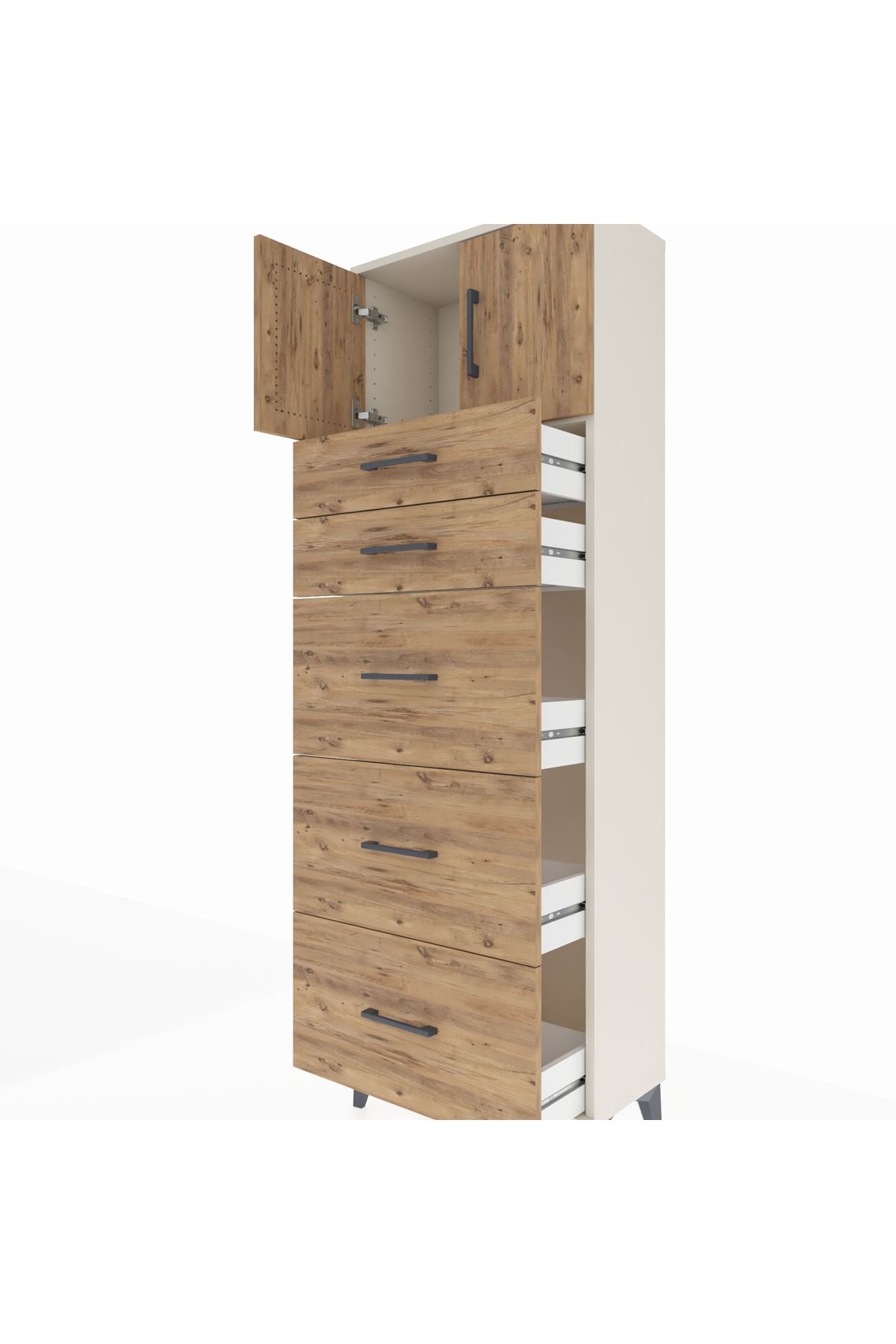 Arges Dolap Tek Raflı 5 Çekmeceli 2 Kapaklı 60x30x182 Aytaşı-Çam