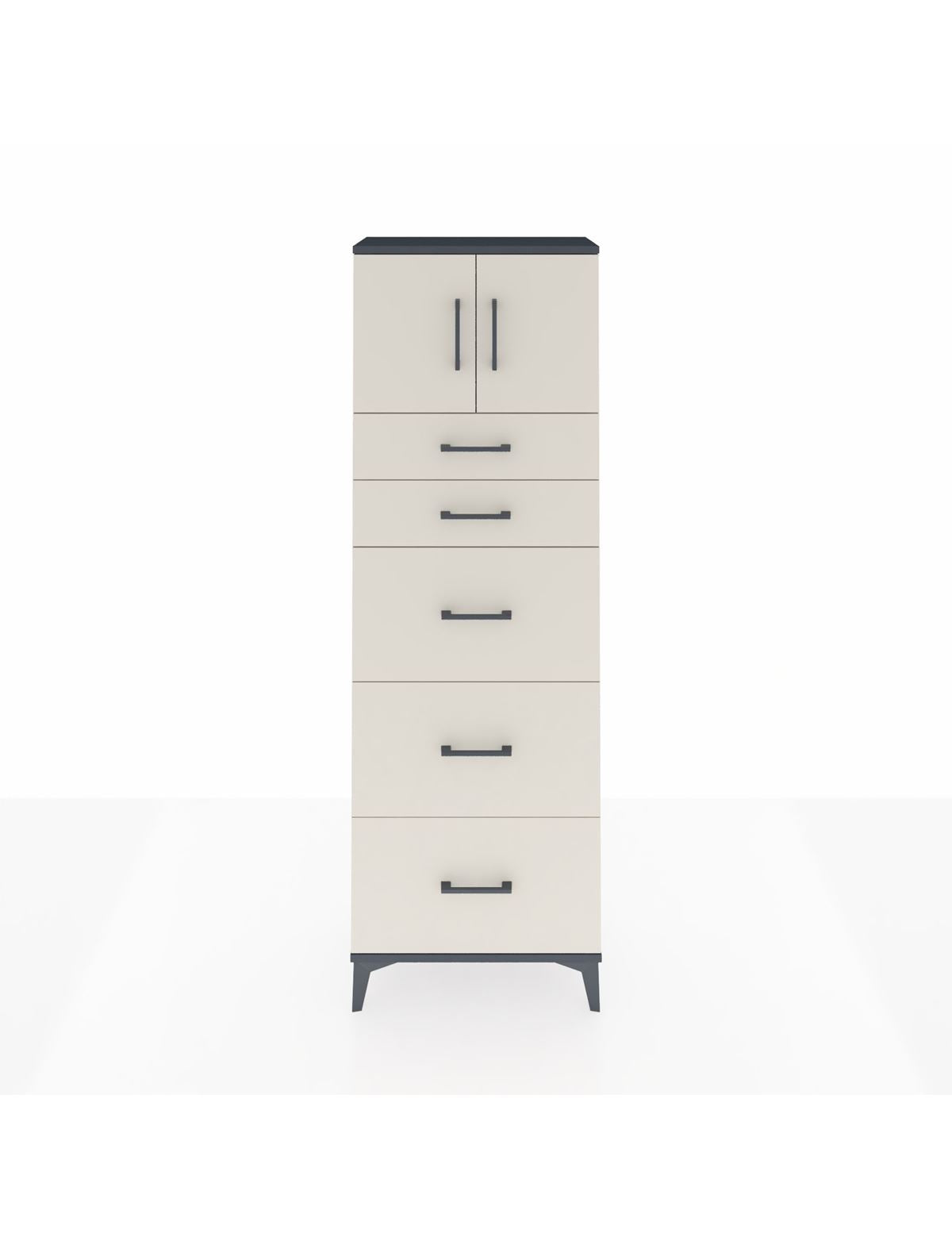 Arges Dolap Tek Raflı 5 Çekmeceli 2 Kapaklı 60x30x182 Antrasit-Aytaşı